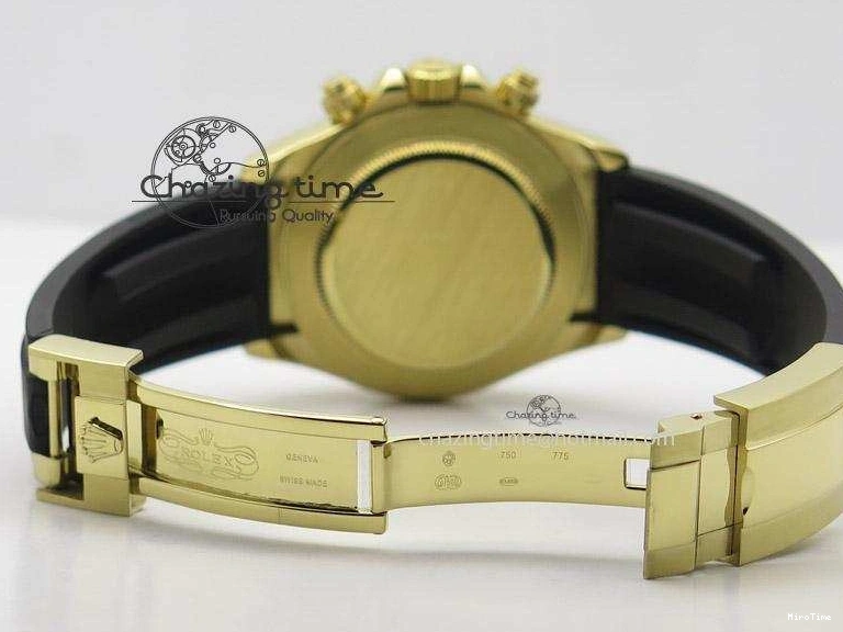 MiroTime 0512 TopPick Daytona YG BP Maker Black Dial Gold Subdial Sticks Markers On Rubber Strap A7750@ 4013